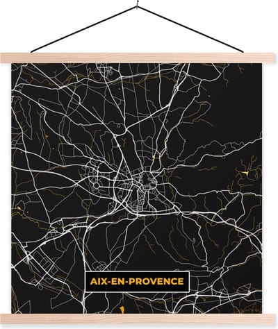 Posterhanger incl. Poster 40x40 cm - Schoolplaat - Plattegrond - Aix-en-Provence - Stadskaart - Frankrijk - Kaart - Textielposter - Blanke latten - Stadskaart