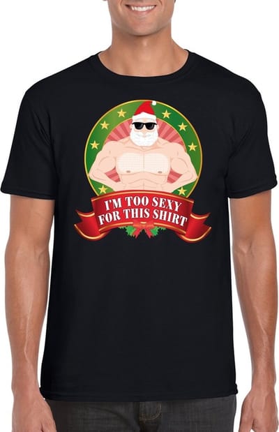 Foute Kersttrui t-shirt - zwart - Im too sexy for this shirt - heren - Kerst kleding S