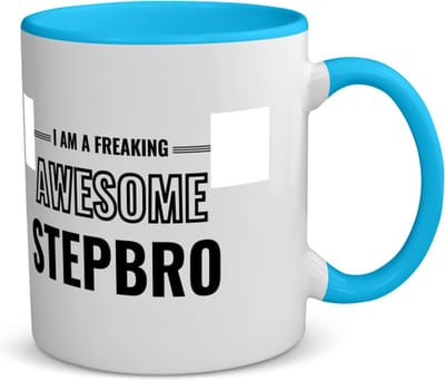 Akyol - i am a freaking awesome stepbro koffiemok - theemok - blauw - Broer - de meest geweldigste stiefbroer - verjaardagscadeau - verjaardag - cadeau - cadeautje voor broer - broer artikelen - kado - geschenk - gift - 350 ML inhoud