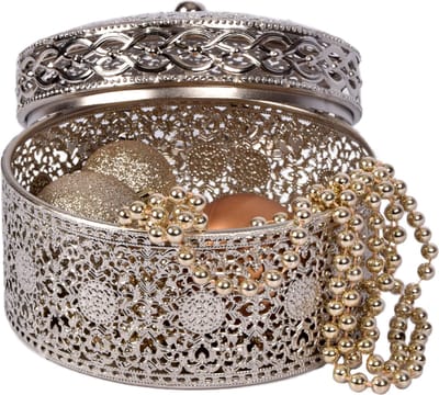 Zilverkleurig Juwelendoosje 14x12 cm | Elegant Metalen Sieradendoosje voor Vrouwen en Meisjes