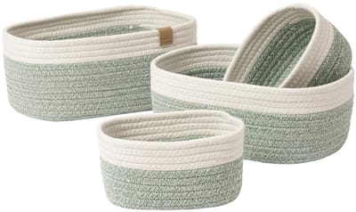 Unyqoos ® Stijlvolle Lichtgroene Set van 4 Gevlochten Katoenen Touw Opbergmanden voor Elke Kamer