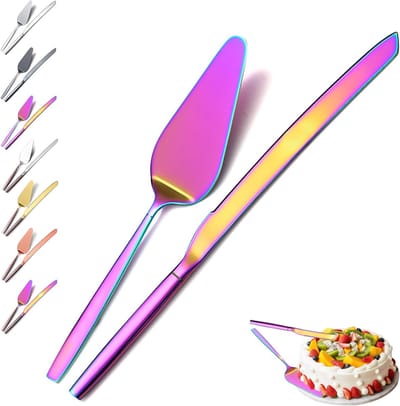Kleurrijke Taartserver en Set voor Feestelijke Gelegenheden, Roestvrijstalen Taartschepper met Titanium Coating, Geschikt voor Bruiloften en Verjaardagen, Vaatwasserbestendig