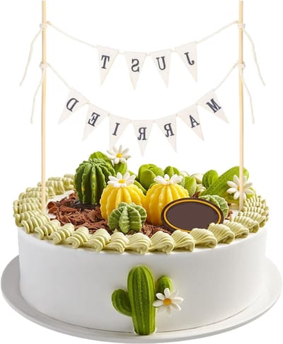 Vintage Bruiloftstaart Topper met Persoonlijke Tekst - Rustieke Just Married Cake Banner voor een Unieke Trouwerij