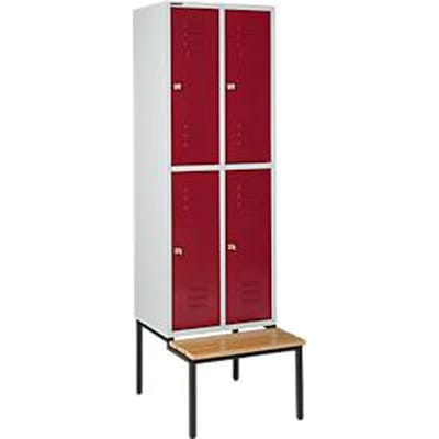 Schäfer Shop Select Kledinglocker, met zitbank, 2x2 compartimenten 300 mm, cilinderslot, Deur robijnrood