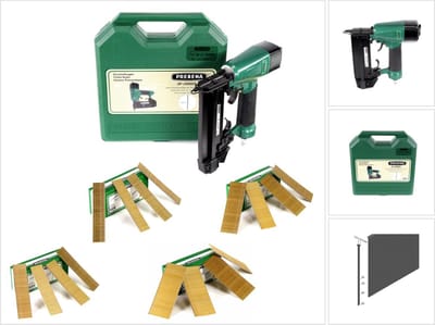 Prebena 2P-J50SDS Luchtdrukspijkermachine 5-7 bar in transportkoffer + platkopspijkers Brads - 25 mm 5000 stuks + 30 mm 5000 stuks + 40 mm 5000 stuks + 50 mm 4000 stuks