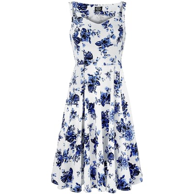 H&R London - Rockabilly Midi-jurk - Blue Rosaceae Swing Dress - S tot 3XL - voor Vrouwen - meerkleurig