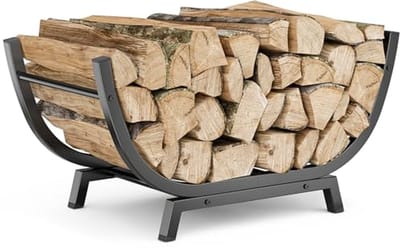 Metalen Brandhout Houder met Verdikte Trapezium Base - 25 Inch Waterdichte Roestvrije Brandhout Stand voor Binnen en Buiten