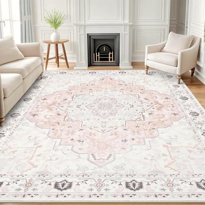 Homaxy - Woonkamerkleed - Zacht Bloemmotief Tapijt - Machinewasbaar Vintage Tapijt - 183x275 cm - Rechthoekig - Lichtroze