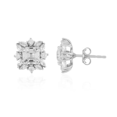 Cavill - 925 Sterling Zilver Oorbellen - Platina Verguld - Asscher Geslepen Cambodjaanse Zirkonia 3,67 ct - Elegante Comfortabele Stijlvolle Oorbellen