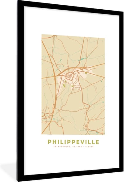 Fotolijst incl. Poster - Stadskaart - Plattegrond - Philippeville - Vintage - Kaart - 60x90 cm - Posterlijst