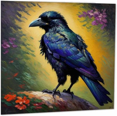 Wenskaart met Kraai Kunst - Impressionistische Stijl Vierkante Kaart