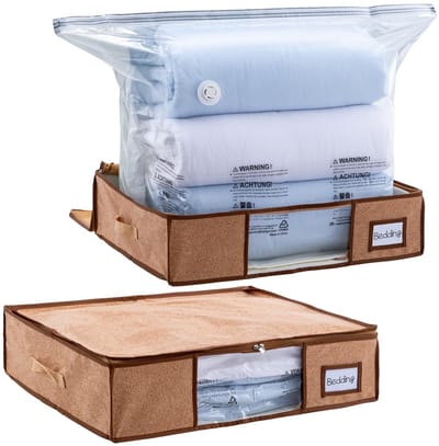 Dailygoods - TAILI vacuüm opslagzakken met doos 2 in 1 ruimtebesparende vacuümzakken uniek hout-stof ontwerp 65 x 50 x 15,5 CM voor dekbedden, kleding, beddengoed, opvouwbare onderbed opbergbox Bespaar 80% meer