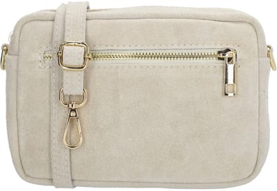 Charm London Elisa Schoudertas - Crossbody - Camerabag - Suede - Leer - Leren Dames Tas - Zand