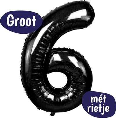 Cijfer Ballonnen - Ballon Cijfer 6 - 70cm Zwart - Folie - Opblaas Cijfers - Verjaardag - 6 jaar, 16 jaar, 60 jaar - Versiering