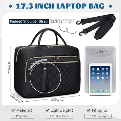 17 Inch Laptoptassen voor Vrouwen Grote Laptop Case Messenger Bag Werktassen voor Vrouwen 17,3 Inch Leraar Tas Computer Tas Laptop Aktetas voor Zakelijk Kantoor Reizen College , zwart
