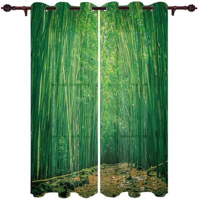 Groen Bamboe Raam Gordijn voor Slaapkamer Woondecoratie Woonkamer Achtergrond Gordijn Keuken Gordijn 135W x 60H(cm) x1