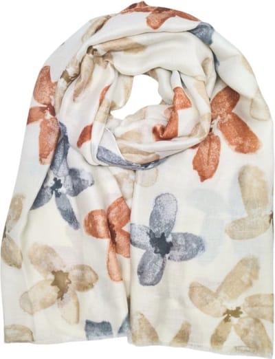Lange dames sjaal Emilia gebloemd motief beige tanny grijs bruin terra antraciet