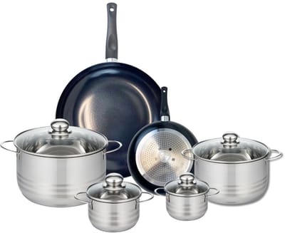 Set van 2 Koekenpannen 20 en 32 cm en 4 kookpotten 12, 14, 20 en 24 cm Elo Prima Brillant