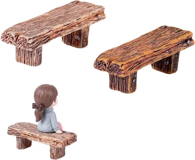 Miniatuur Bankjes - Decoratie Bankjes - Poppenhuis Decoratie - Vintage Feeënmotief - 2 Stuks - Bruin