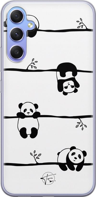 Hoesje geschikt voor Samsung Galaxy A34 - Panda - Soft Case - TPU - Print - Zwart, Wit - Mooie Telefoonhoesjes