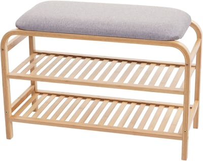Schoenenrek MCW-F72, gestoffeerde bank schoenenrek schoenenkast, opbergvak bamboe 50x70x30cm