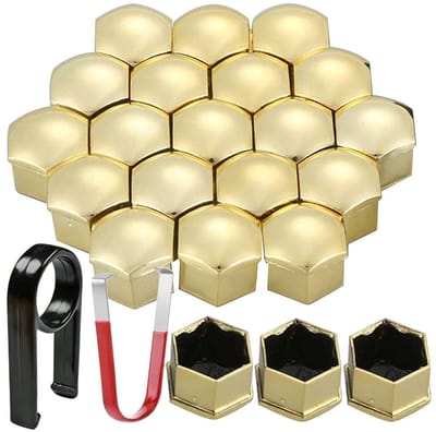 Dailygoody - Wielmoerdop - 22-delige set - Verwijderingsgereedschap inbegrepen - Goud - 17 mm - Voor auto - Geschikt voor vele voertuigen
