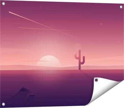 Gards Tuinposter Zonsondergang in de Woestijn met een Cactus - 80x60 cm - Tuindoek - Tuindecoratie - Wanddecoratie buiten - Tuinschilderij