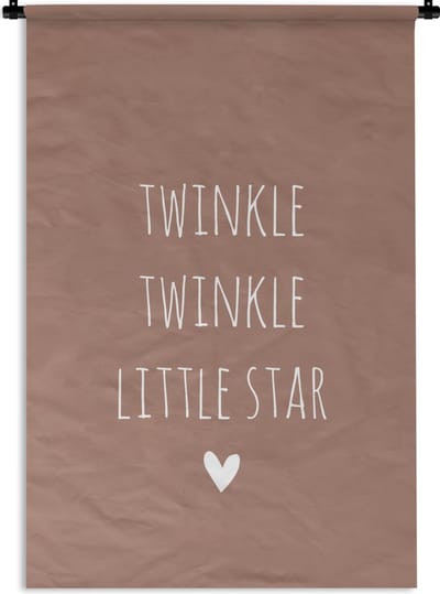 Wandkleed - Wanddoek - Engelse quote "Twinkle twinkle little star" met een hartje tegen een bruine achtergrond - 120x180 cm - Wandtapijt