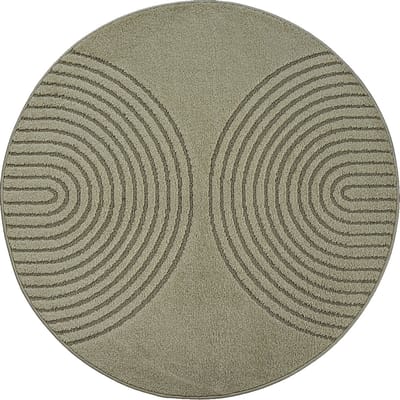 Karpet24 Eclipse – Modern laagpolig vloerkleed, geometrisch patroon in groen-Ø 120 cm