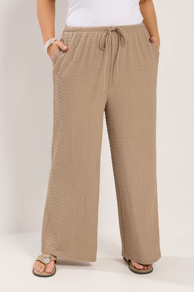 Yours Natuurlijk Gekreukte Bruine Broek Met Wijde Pijpen Size Short > 42