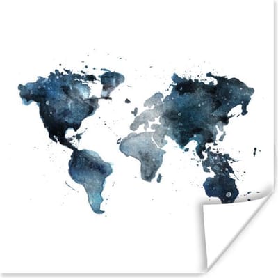 Poster 30x30 cm - Wereldkaart - Abstract - Wit - Posters - Kamer decoratie - Wanddecoratie woonkamer - Muurdecoratie slaapkamer