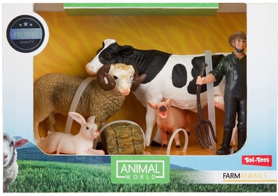 Speelset Medium boerderijdieren - Set met 3 dieren en boerin - Inclusief accessoires