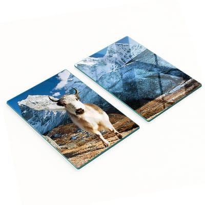Glazen snijplanken met decoratieve bergmotieven, 2x40x52 cm