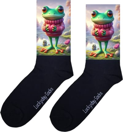 Roze trui kikker - Verjaardags cadeau - Beterschap - Opkikker - Print sokken - vrolijke sokken - valentijn cadeau - leuke dames en heren sokken - moederdag - vaderdag - Sokken waar je vrolijk van wordt - Maat 37-44