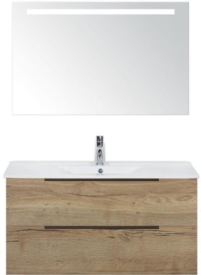 Seville Badmeubelset 100 cm - Natuur Eiken Edge Greep - Wastafel Enjoy met Sence Spiegel