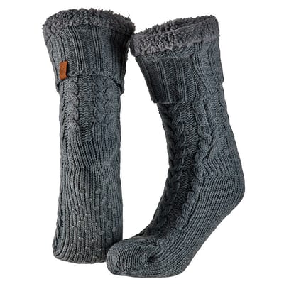 Apollo - Huissokken heren met vacht - Anti slip - Midden Grijs - One size - Fluffy sokken - Slofsokken - Huissokken anti slip - Huisokken - Warme sokken heren