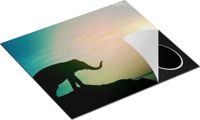 Chefcare Inductie Beschermer Olifant op een Rots aan de Zee bij Zonsondergang - 60x50 cm - Afdekplaat Inductie - Kookplaat Beschermer - Inductie Mat