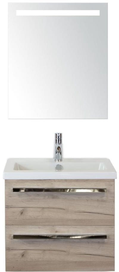 Seville Badmeubelset 60 cm - Craft Oak - Keramische Wastafel Wit Djazz met Sence Spiegel