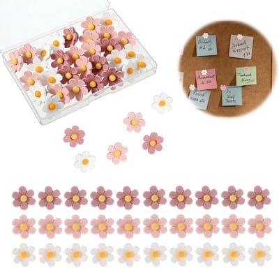 Thijox - 30 Stuks Bloemen Punaises - Creatieve Decoratieve Prikbord Naalden - Hars en Metaal - Kleurige Bloemige Spelden voor Prikbord, Fotowand, Kant