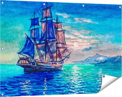 Gards Tuinposter Oude Piratenschip Zeilboot Getekend - 120x80 cm - Tuindoek - Tuindecoratie - Wanddecoratie buiten - Tuinschilderij