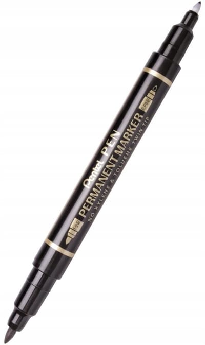 Pentel N75W Dubbelzijdige Permanent Marker, Zwart, Ronde Punt