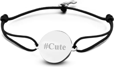 Key Moments 8KM-BE0012 - Armband met stalen tekst bedel en sleutel - #Cute - one-size - zilverkleurig