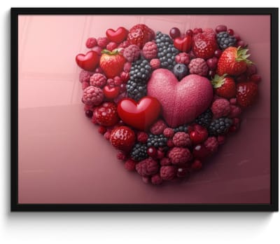 Poster in lijst - Fotolijst 70x50 cm - Posters - Fruit - Hartjes - Aardbeien - Frambozen - Bosbessen - Posterlijst zwart - Decoratie - Wanddecoratie woonkamer - Muurdecoratie slaapkamer