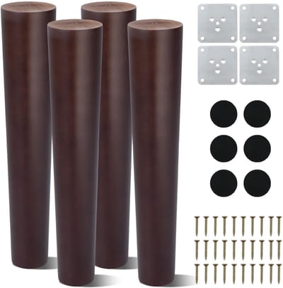 Dailygoods - 4 stuks meubelpoten hout 25 cm tafelpoten van hout conisch meubelpoten massief hout kastpoten houten poten vervangende bankpoten rond voor bed, bank, stoel, walnootkleur