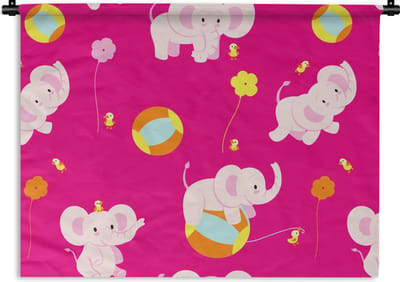 Wandkleed - Wanddoek - Olifant - Bloemen - Patronen - 60x45 cm - Wandtapijt