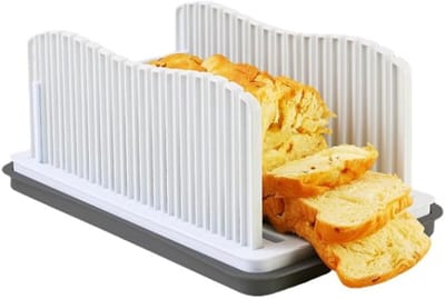 Verte Broodsnijder Hulpmiddel - Verbeterde Multifunctionele Broodsnijmachine – Tosti- en Broodrooster – Inklapbare en Verstelbare Handgreep – Inklapbare en Compacte Snijmachine voor Zelfgemaakte Toast – Wit