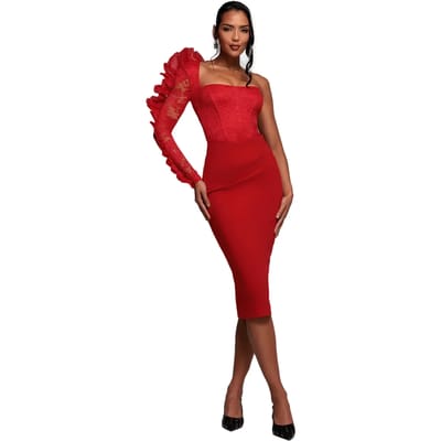 Damesjurk Goddiva One Shoulder Organza Midi