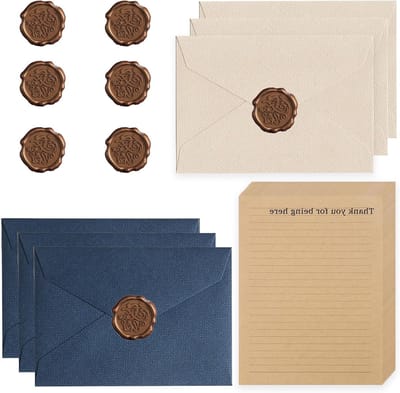 Vintage Briefpapier Set met Enveloppen, Klassieke Stickers en Waxzegels voor Bruiloften en Verjaardagen, Elegante Uitnodigingen