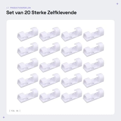 Dailygoods- Kabelclips 20 Stuks - Sterke Zelfklevende Klemmen - Duurzaam Kunststof - Kabelbeheer - Geschikt voor Kabeldiameter 7 mm - Eenvoudige Montage - Kabelhouder