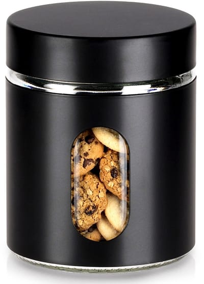 Voedselcontainer Strooibus Glas Schroefbaar Zwart 650 ml - Container voor Losse Producten - Keuken - Voedsel - Doos